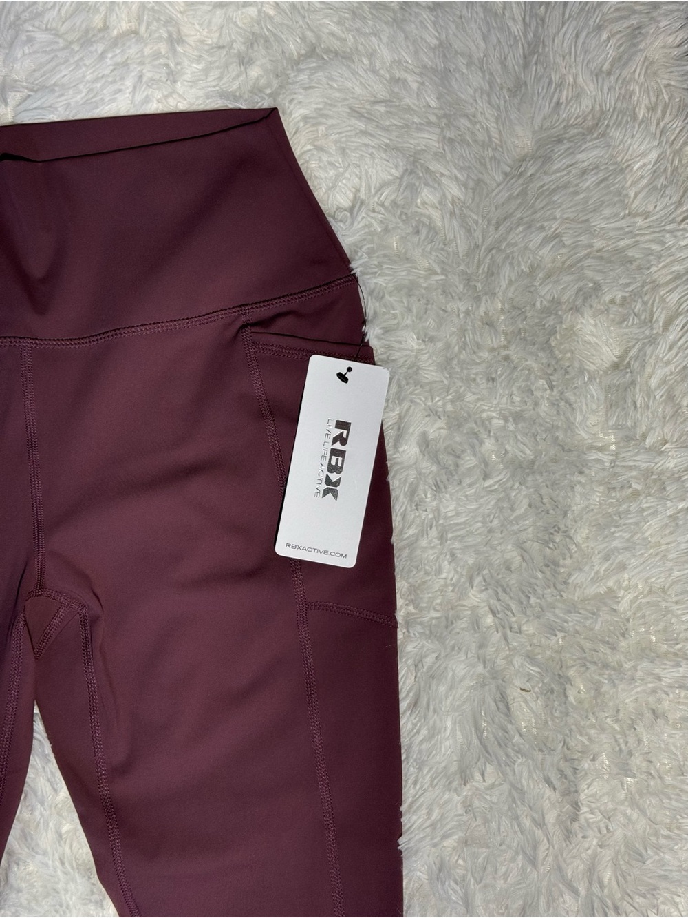 RBX Active High Waisted Leggings with Pockets NWT Burgundy Plum Size L - Picture 4 of 8